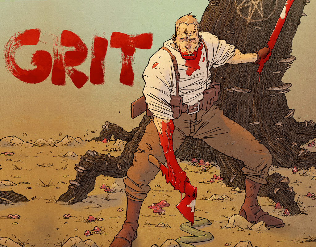COMING THIS JULY FROM SCOUT COMICS. GRIT!