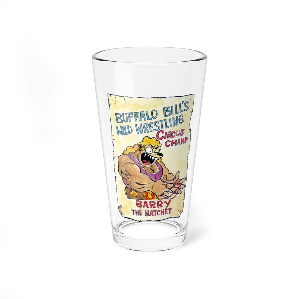 Barry the Hatchet Wrestling Poster from American Chop Suey Pint Glass, 16oz