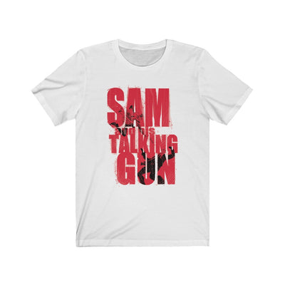 Sam and His Talking Gun - White Logo - Unisex Jersey Short Sleeve Tee