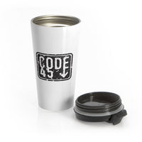 Code 45 (Black Logo Design) - White Stainless Steel Travel Mug