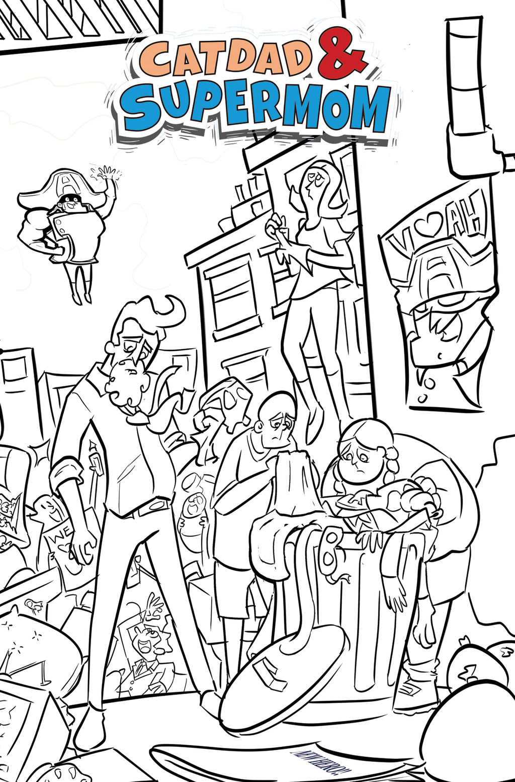 Catdad And Supermom: What Makes a Hero? - Coloring Book Cover