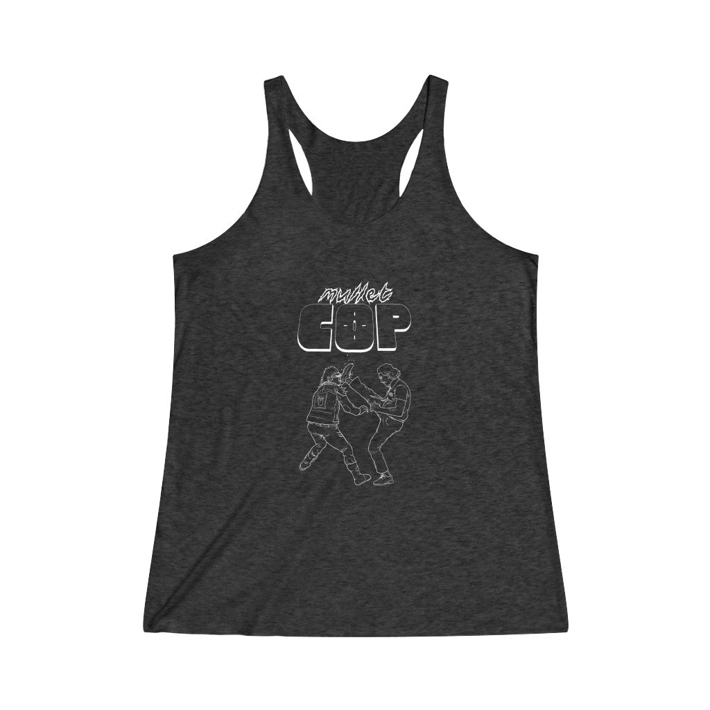 Mullet Cop (White High Kick Design) - Women's Tri-Blend Racerback Tank